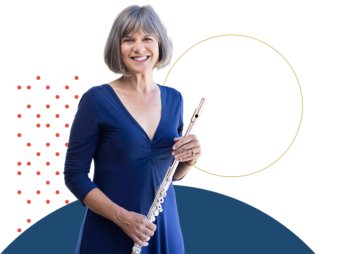 cutout of Cathy Payne with her flute