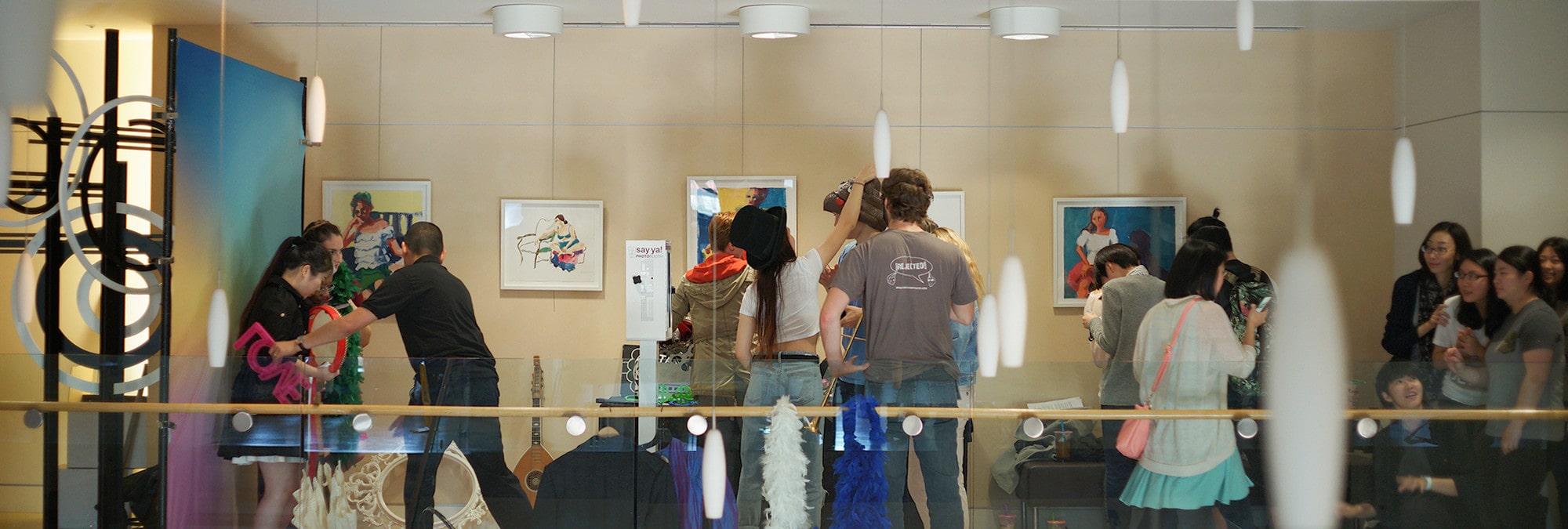 Students admire artwork at SFCM 50 Oak St. campus in Deleage second floor