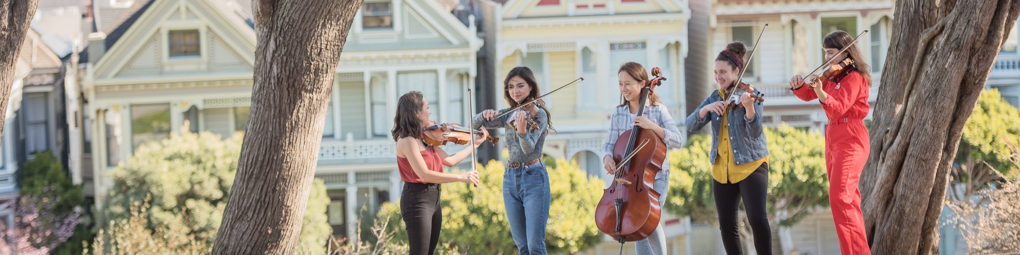 SFCM students playing strings at the painted ladies