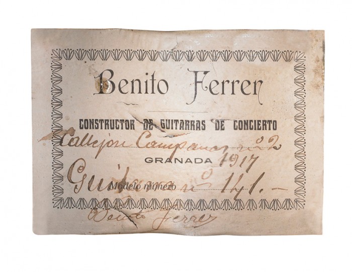 1917 Benito Ferrer guitar label