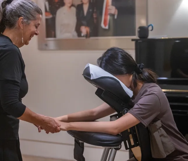 A student receives a massage as part of SFCM's Wellness Week.