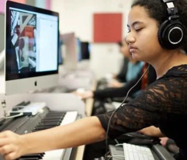 SFCM Pre-College student composing on a computer