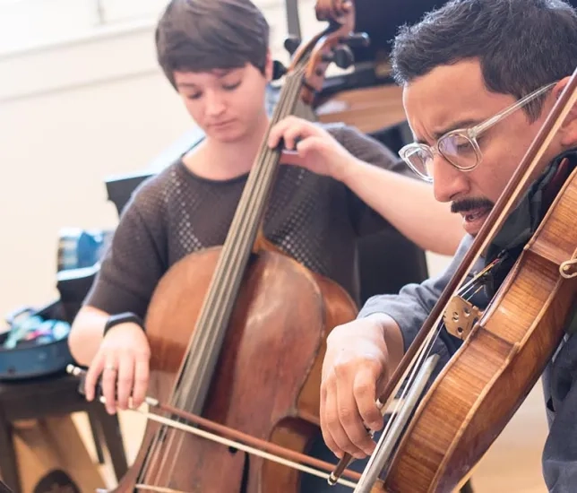 String Chamber group in a classroom rehearsing
