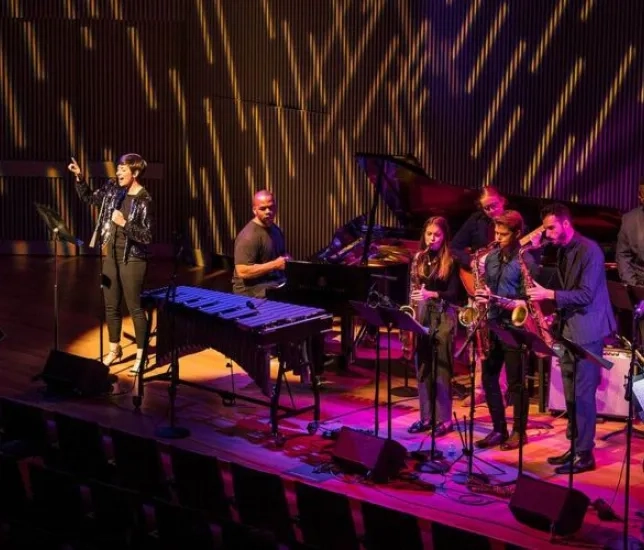 A photo of SFCM students performing with SFJAZZ