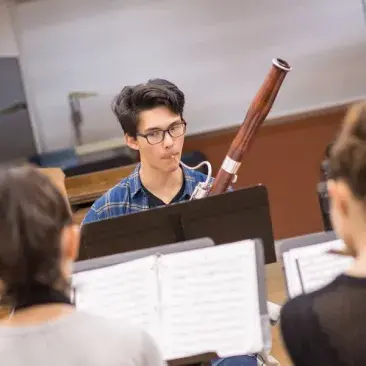woodwind chamber music student plays during a group's rehearsal