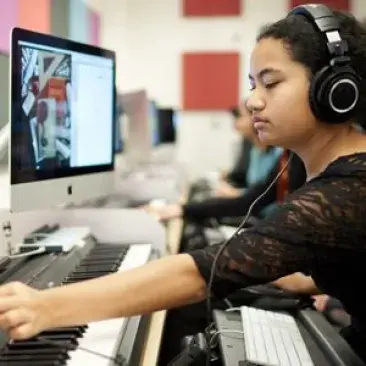 SFCM Pre-College student composing on a computer