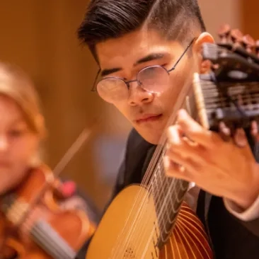 Students play historical instruments for Baroque Ensemble