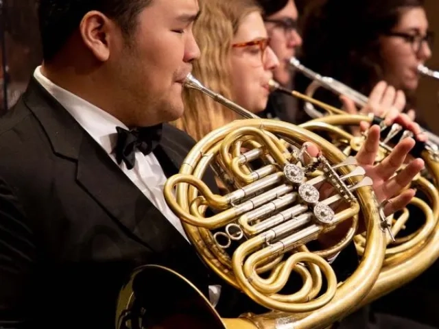 the horn section plays during a performance