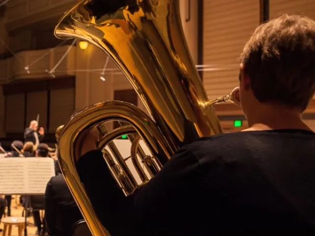 Tuba in orchestra rehearsal