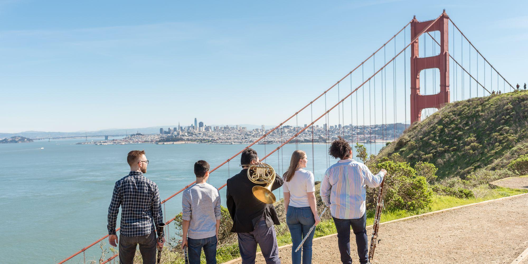 SFCM students outside near Golden Gate Bridge