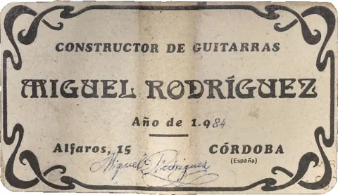 1984 Miguel Rodriguez guitar label