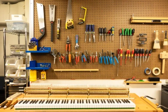 Inside the piano repair 'shop' at SFCM.