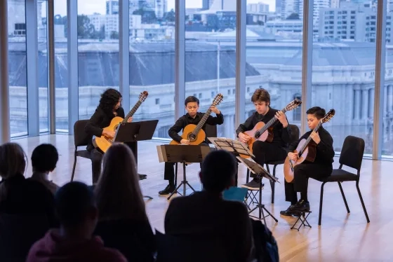 Students in the Pre-College's Guitar Department.