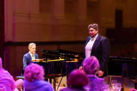 SFCM student Vicente Alvarez performs with Jake Heggie on piano. 