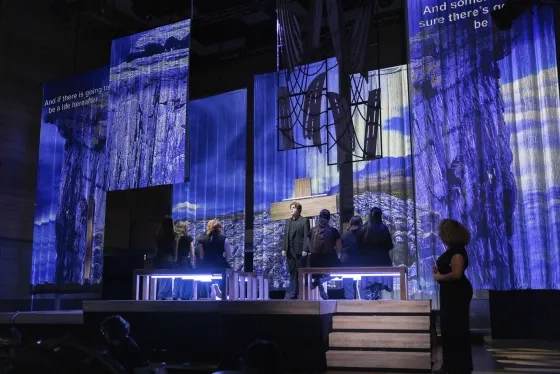 Projections using the Caroline H. Hume Concert Hall's recent upgrades.