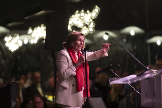 U.S. Speaker Emerita Nancy Pelosi delivers remarks at the 2025 Light in the Grove gala (Credit: Onyx & Ash Photography.)