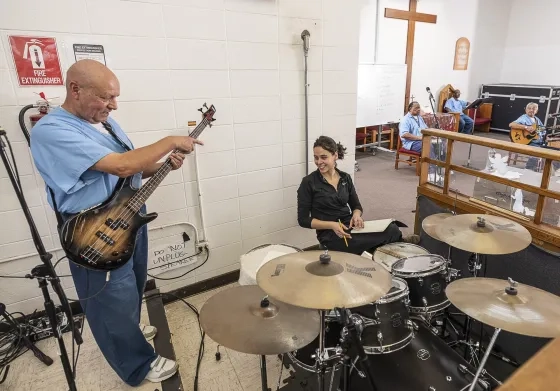 RJAM drummer Tania Cosma at San Quentin Rehabilitation Center.