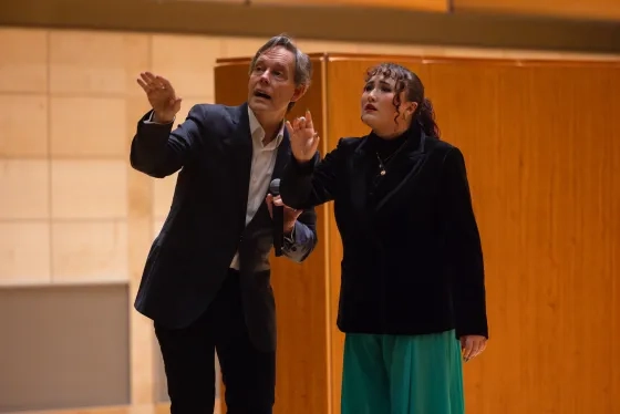 Jake Heggie and student Jordan Riek.