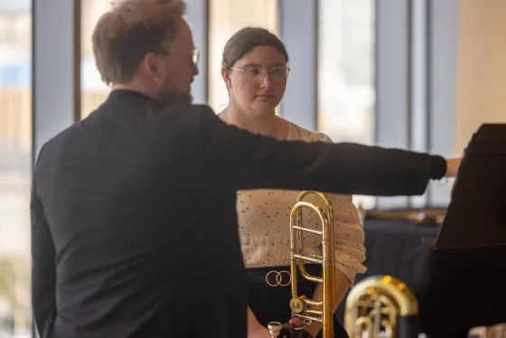 Student Ella Buonassisi in Canadian Brass' SFCM masterclass.