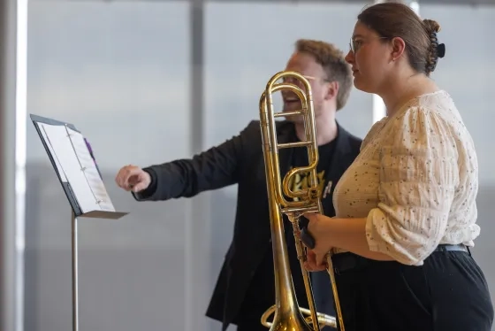 Keith Dydra of Canadian Brass and SFCM student Ella Buonassisi.