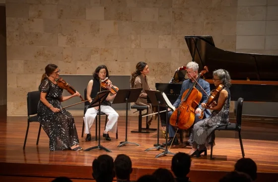 Cordula Merks' Tomodachi Quartet with Audrey Vardanega (piano).