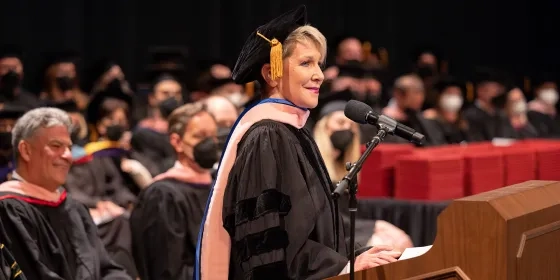 Joyce DiDonato delivers remarks at SFCM 2022 commencement.