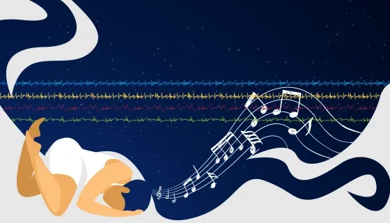 Music notes with person sleeping