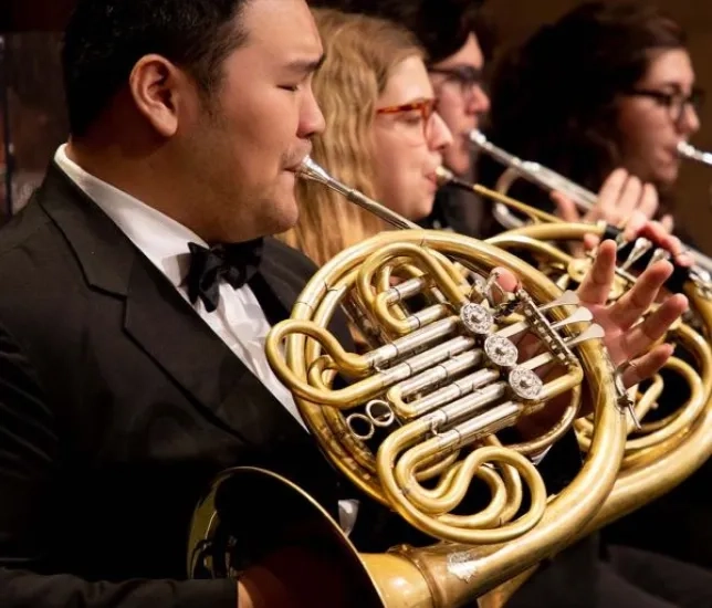 the horn section plays during a performance