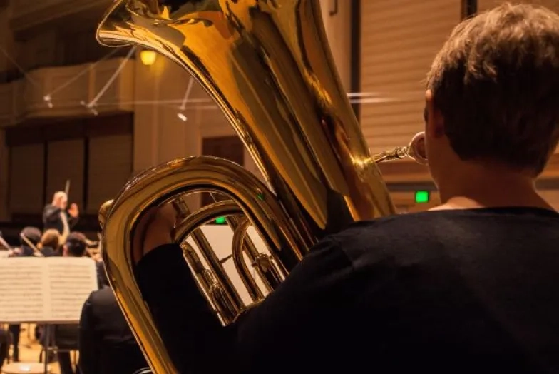 Tuba in orchestra rehearsal