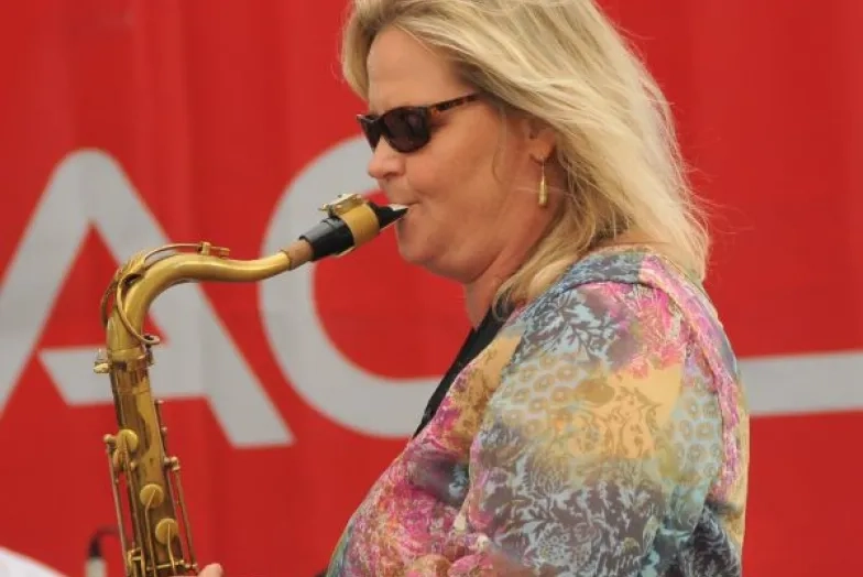 Kristen Strom playing saxophone
