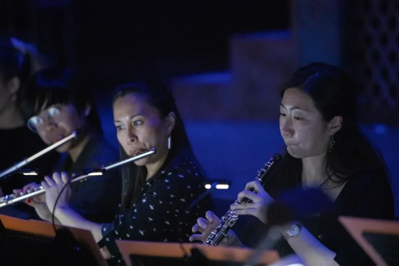 woodwind musicians in the pit for an opera performance