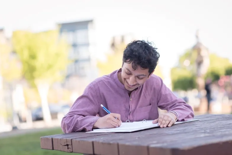 student working outside