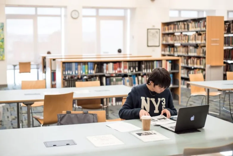 a student studying in the library