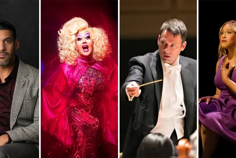 (L to R) Composer Jimmy López Bellido, Performer Peaches Christ, Conductor Roberty Moody, SFCM grad Breanna Sinclairé.