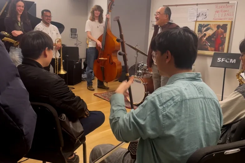 Music students from around the globe in a jam session in early April.