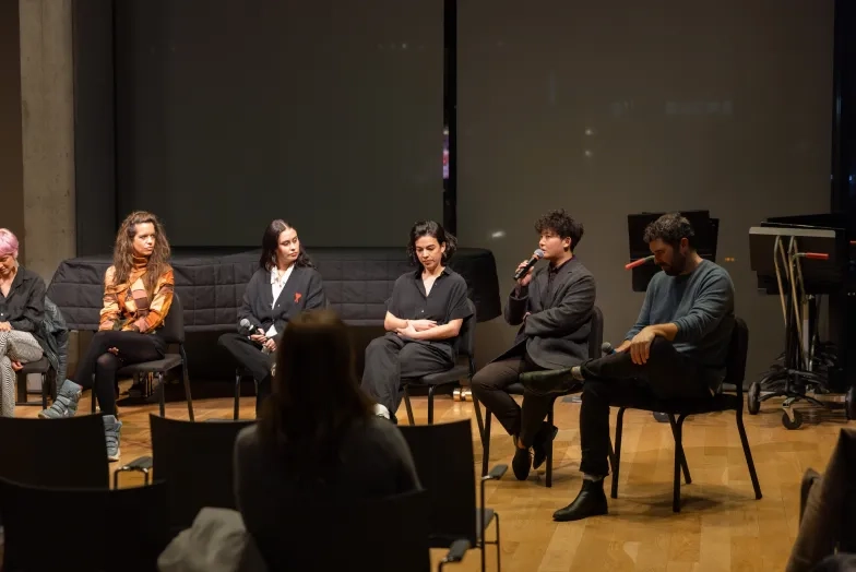 Cirque du Soleil ECHO musicians speak in the Bowes Center.