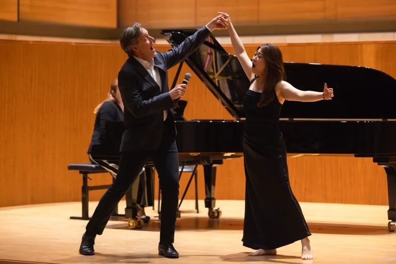 Jake Heggie and student Shuke Liu.