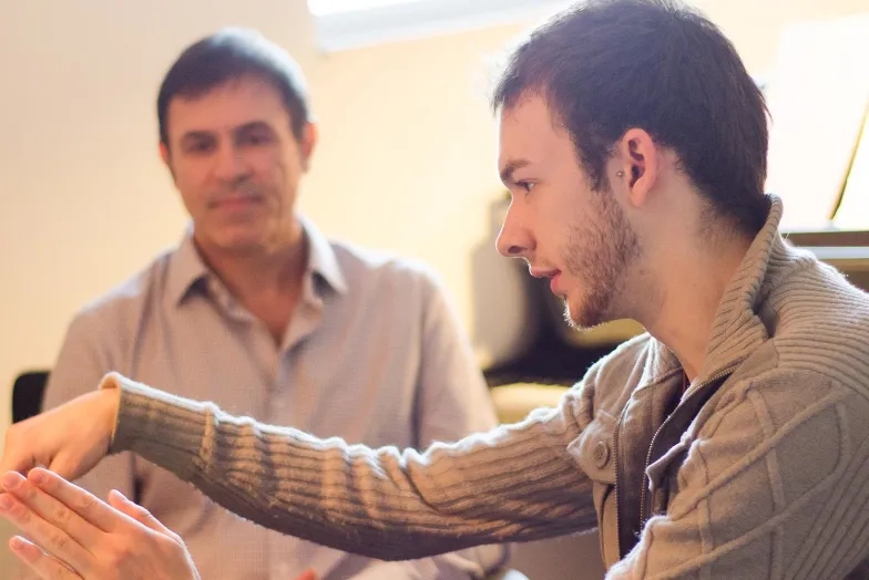 SFCM composition member David Conte and SFCM student working together