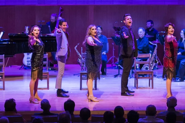 Musical theater performance with Michael Horsley, Katherine Ahmann, Radames Gil, McKaylee Todd, Edward Laurenson, Sarah Nadreau, and band in Caroline H. Hume Concert Hall