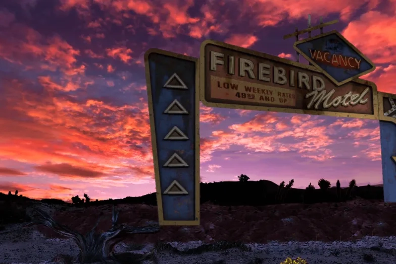 Sunset with Firebird Motel sign