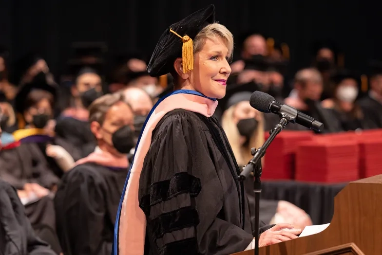 Joyce DiDonato delivers remarks at SFCM 2022 commencement.
