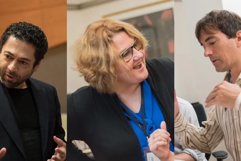 Three SFCM Faculty Members: Jose Maria Condemi, Catherine Cook, and Mason Bates