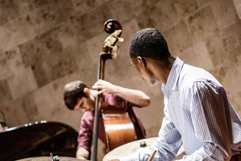 A photo of a jazz student performing
