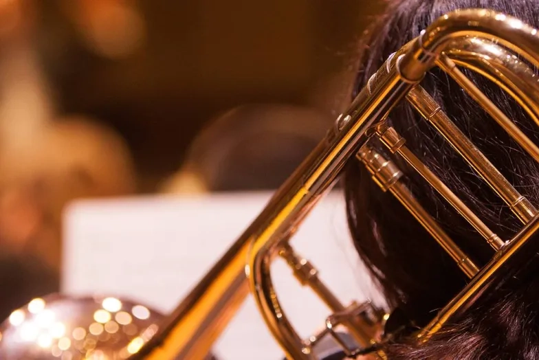 brass instrument up close in a rehearsal