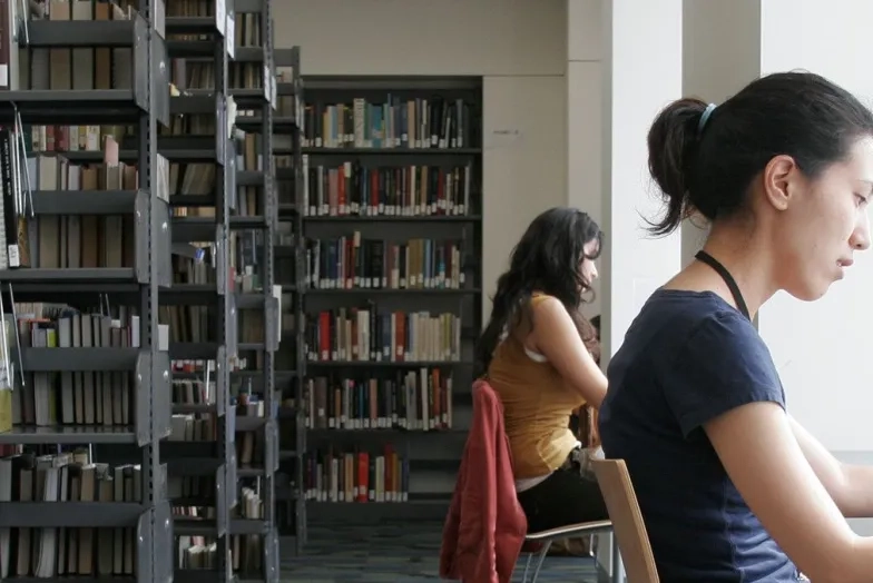 Students studying in library