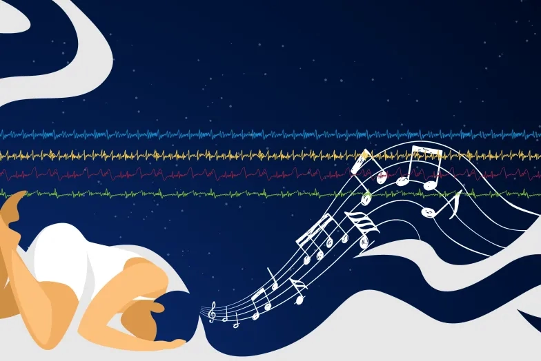 Music notes with person sleeping