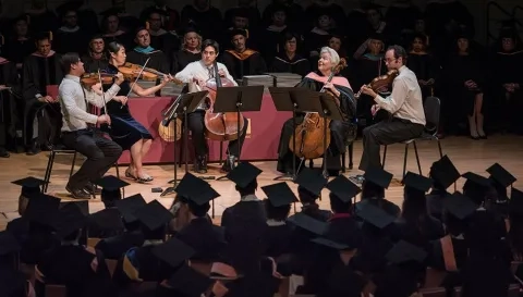 Commencement 2018, string quartet performance with Bonnie Hampton