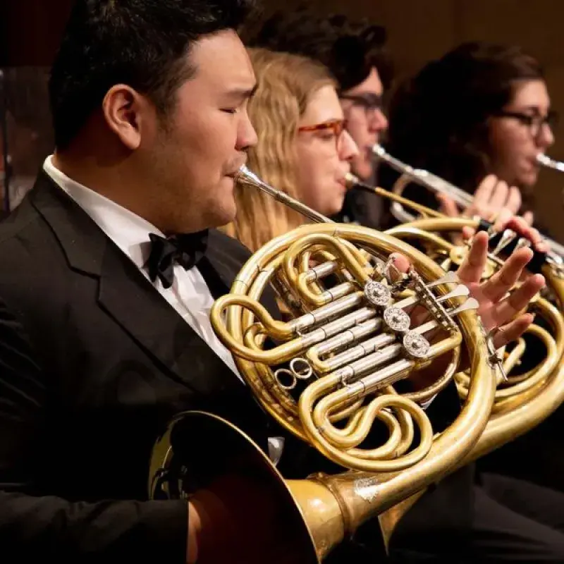 the horn section plays during a performance