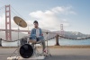 Drum set in front of Golden Gate Bridge